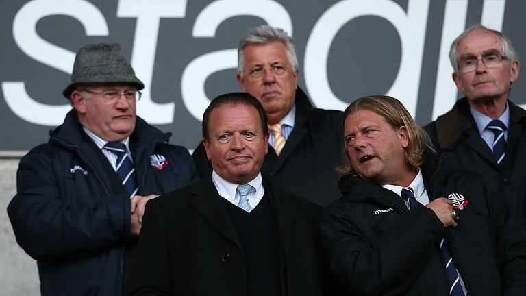 Bolton chairman Ken Anderson (2ndL) looks on during the Sky Bet Championship match between Wanderers and Charlton Athletic in April 2016 ahead of the drop.
