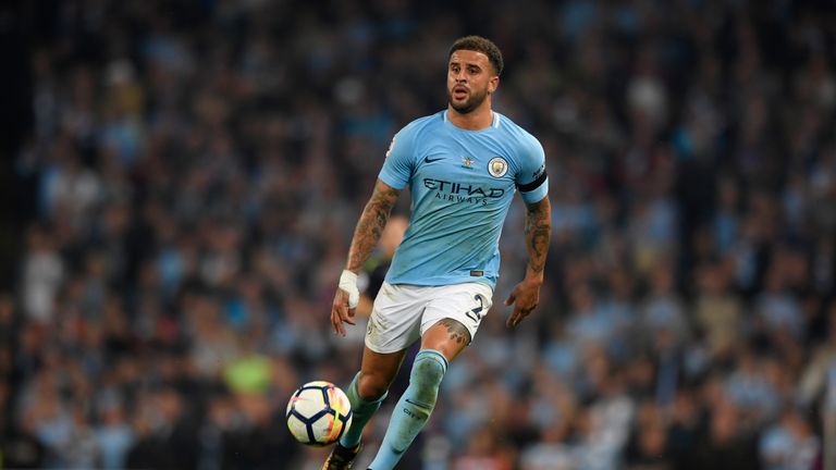 MANCHESTER, ENGLAND - AUGUST 21:  Manchester City player Kyle Walker in action during the Premier League match between Manchester City and Everton at Etiha