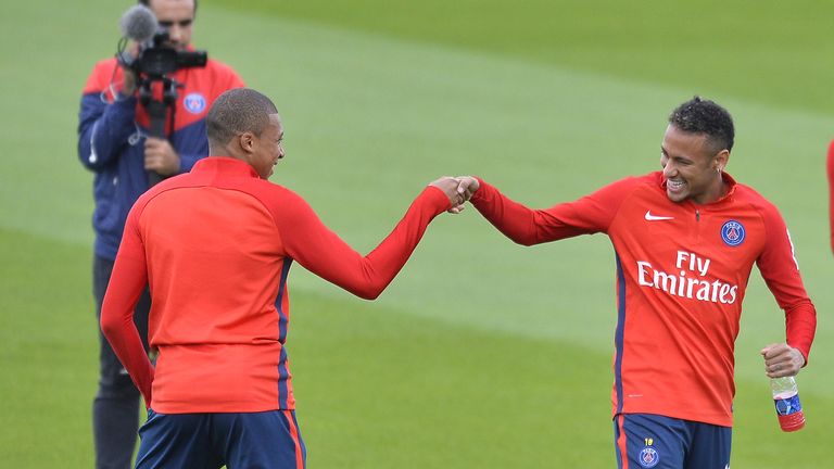 Kylian Mbappe and Neymar in training for Paris Saint-Germain