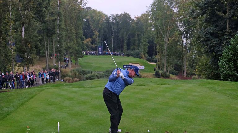 England's Lee Westwood tees off on the 10th during day two of the British Masters at Close House Golf Club, Newcastle.