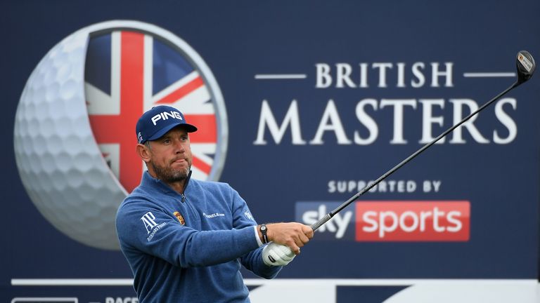 Lee Westwood of England hits hits tee shot on the 12th hole during day two of the British Masters at Close House