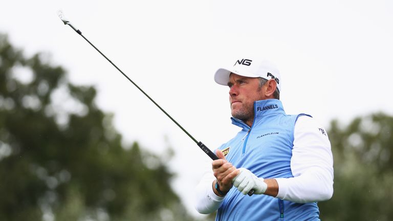 Lee Westwood of England hits his second shot on the 1st hole during day 3 of the European Tour KLM Open