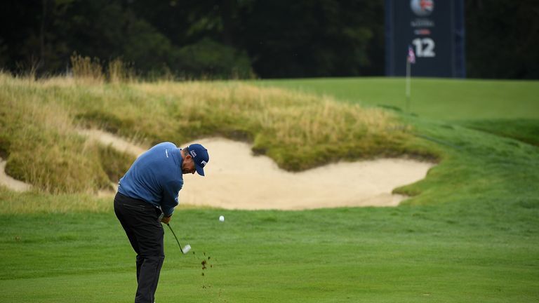 Lee Westwood of England hits his second shot on the 12th hole during day two of the British Masters at Close House