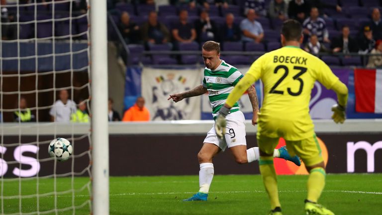 BRUSSELS, BELGIUM - SEPTEMBER 27:  Leigh Griffiths of Celtic scores his sides first goal during the UEFA Champions League group B match between RSC Anderle