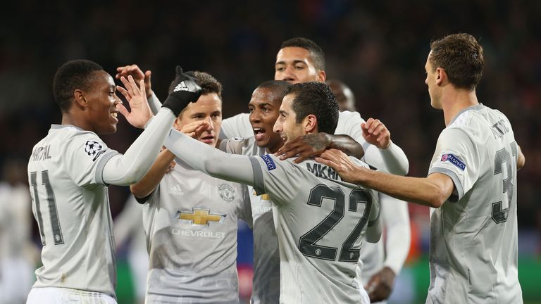 Manchester United players celebrate during their 4-1 win over CSKA Moscow