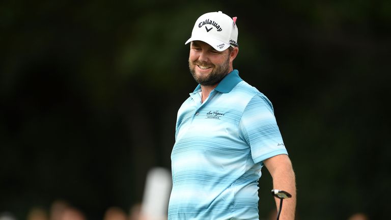 Marc Leishman of Australia reacts to a missed birdie putt on the second green during the final round of the BMW Championship