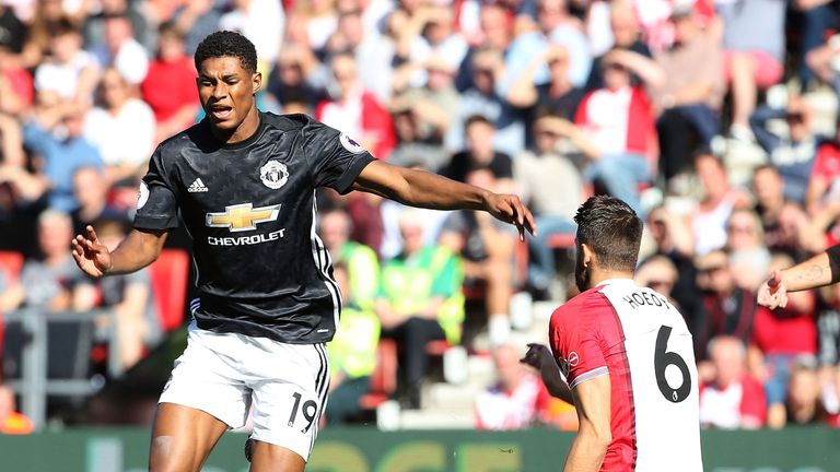 during the Premier League match between Southampton and Manchester United at St Mary's Stadium on September 23, 2017 in Southampton, England.