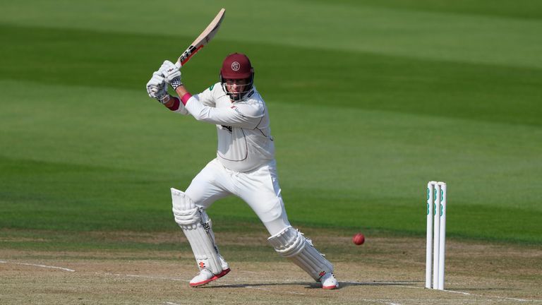 LEEDS, ENGLAND - SEPTEMBER 13:  Somerset batsman Marcus Trescothick cover drives during day two of the Division One Specsavers County Championship match be