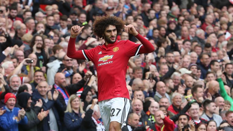 Marouane Fellaini goal celebration, Manchester United v Crystal Palace, Old Trafford, Premier League