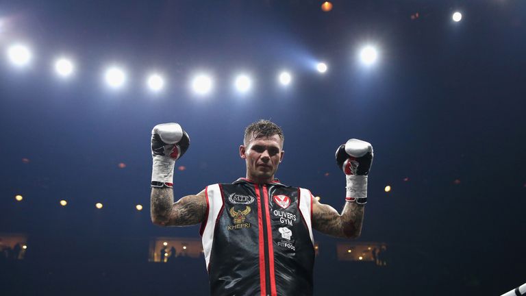 Martin Murray celebrates victory over Arman Torosyan after the WBSS Super Middleweight Substitute fight at Echo Arena