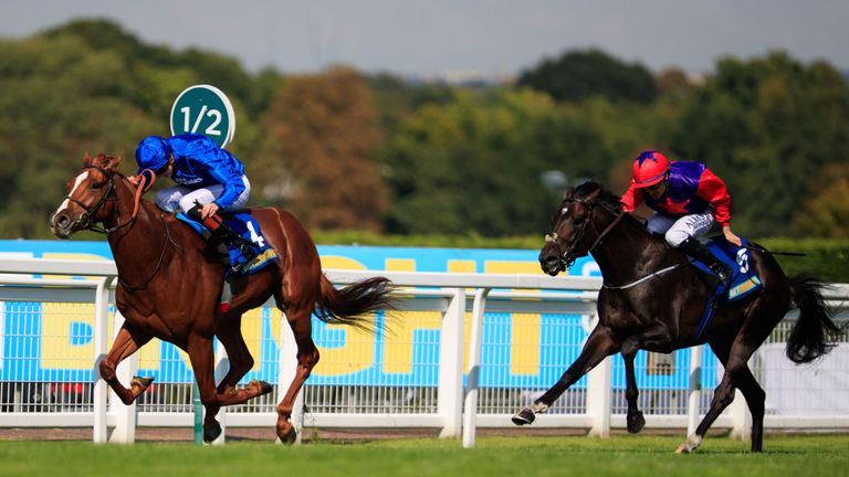 Masar ridden by James Doyle comes home to win The BetBright Solario Stakes  at Sandown Park Racecourse, Esher. PRESS ASSOCIATION Photo. Picture date: Satur
