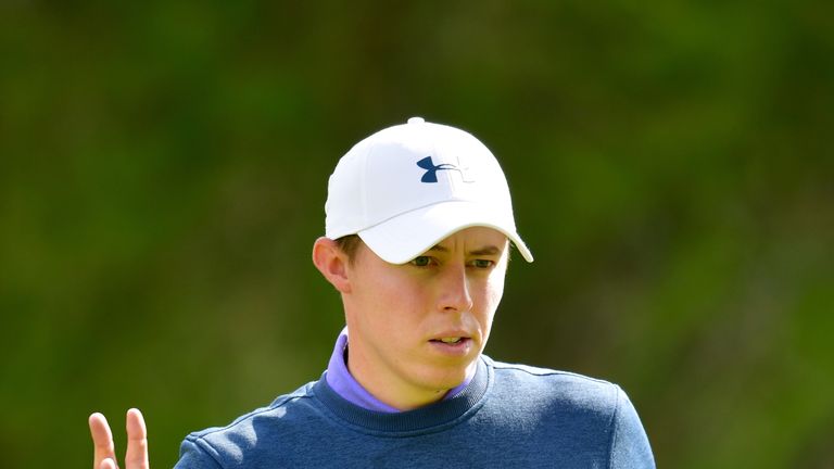 CRANS-MONTANA, SWITZERLAND - SEPTEMBER 10:  Matthew Fitzpatrick of England reacts to making a birdie putt on the 16th hole during Day Five of the Omega Eur