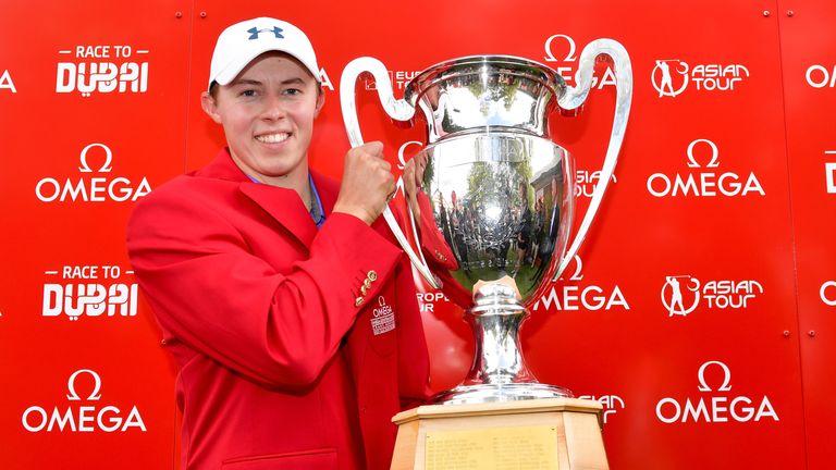 CRANS-MONTANA, SWITZERLAND - SEPTEMBER 10:  Matthew Fitzpatrick of England poses with the trophy after Day Five of the Omega European Masters at Crans-sur-