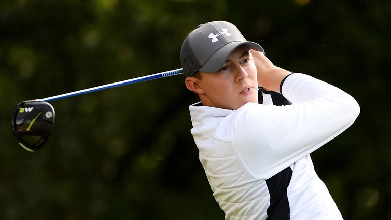 Matthew Fitzpatrick of England hits his tee shot on the 15th hole during day one of the British Masters