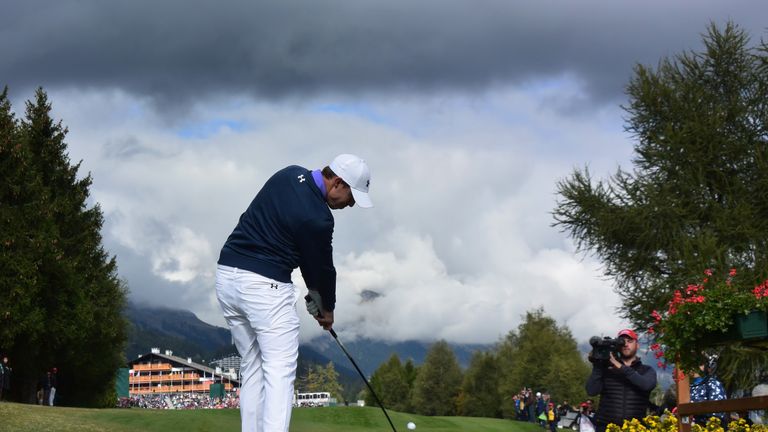 CRANS-MONTANA, SWITZERLAND - SEPTEMBER 10:  Matthew Fitzpatrick of England plays his tee shot on the 18th hole during the final round of the Omega European