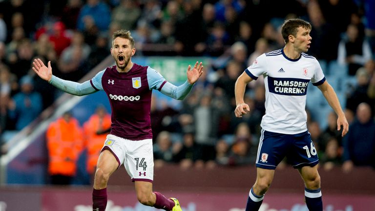 Conor Hourihane during the Sky Bet Championship match between Aston Villa and Middlesbrough at Villa Park