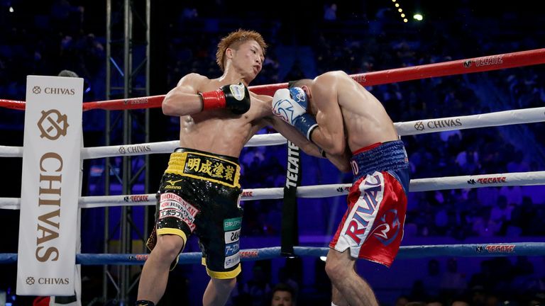 CARSON, CA - SEPTEMBER 09:  Naoya Inoue of Japan throws a left hand to the body of Antonio Nieves at StubHub Center on September 9, 2017 in Carson, Califor