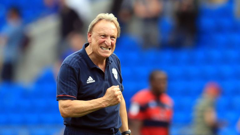 Cardiff City's Manager Neil Warnock celebrates