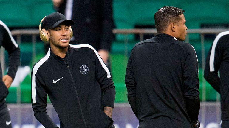 11/09/17 
 CELTIC PARK - GLASGOW 
 PSG's Neymar steps onto the pitch at Celtic Park