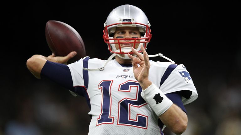 Tom Brady #12 of the New England Patriots warms up before playing the New Orleans Saints at the Mercedes-Benz Superdome, NFL