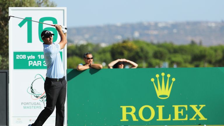 Nicolas Colsaerts of Belgium tees off on the 16th hole during day three of the Portugal Masters 