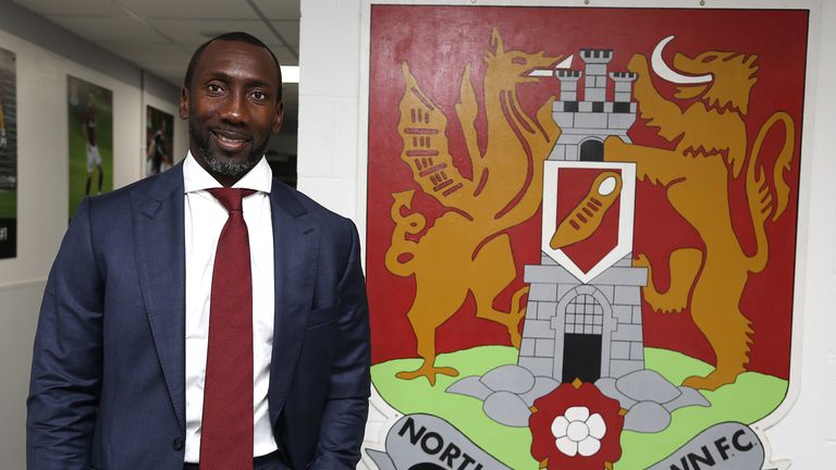 New Northampton Town manager Jimmy Floyd Hasselbaink during his unveiling at Sixfields