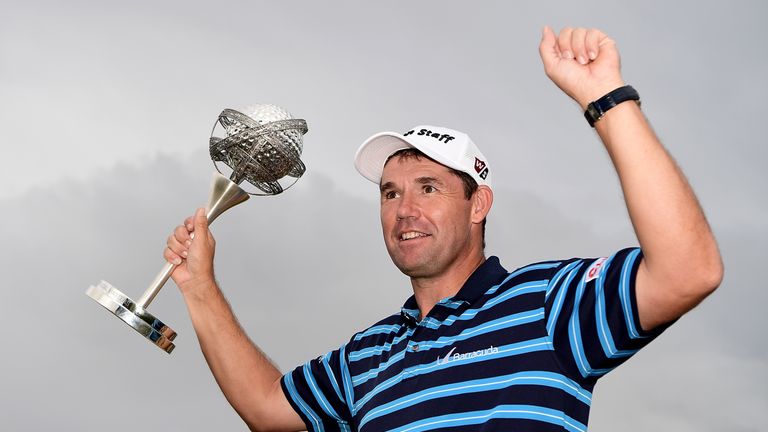 VILAMOURA, PORTUGAL - OCTOBER 23:  Padraig Harrington of Ireland poses with the trophy following his victory during day four of the Portugal Masters at Vic