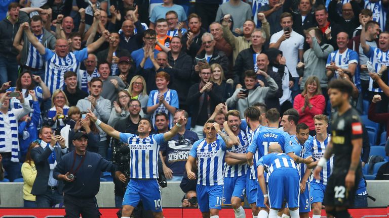 Tomer Hemed celebrates after opening the scoring at the Amex