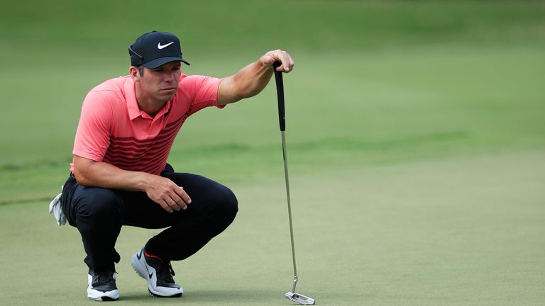 Paul Casey lines up a putt in the final round of the Tour Championship