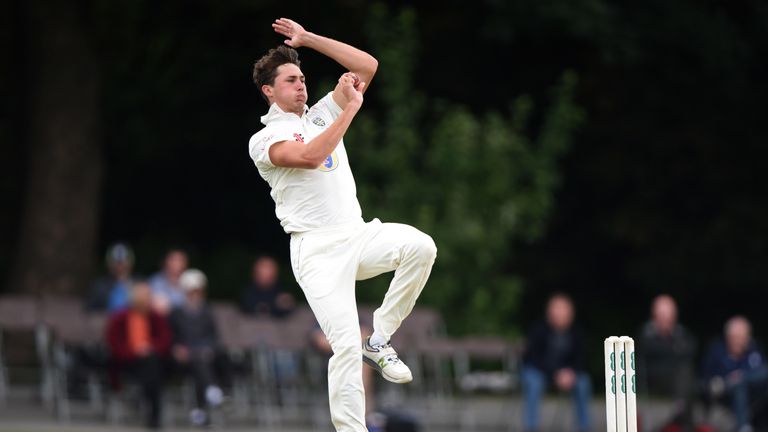 DERBY, ENGLAND - JULY 03: Paul Coughlin of Durham runs into bowl during the Specsavers County Championship Division Two match between Derbyshire and Durham