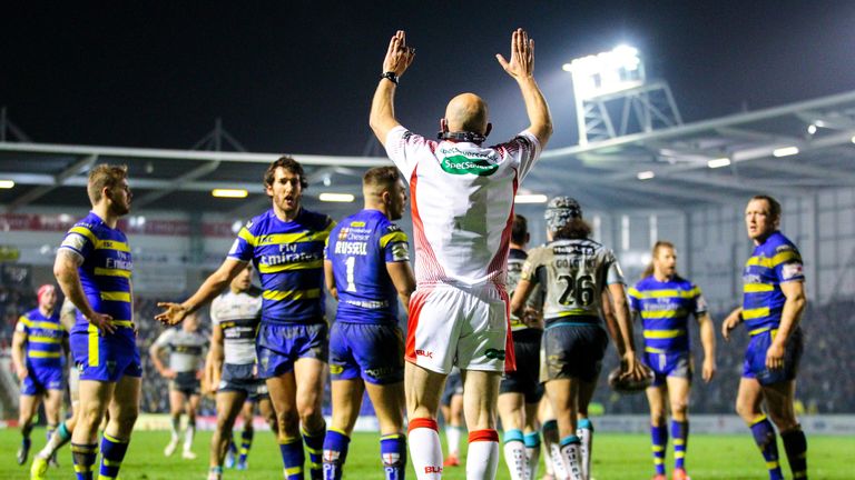 um, Warrington, England - Referee Phil Bentham goes to the video referee.