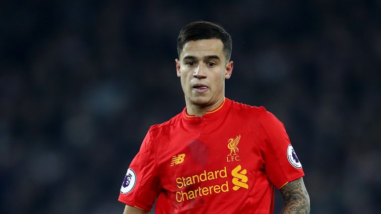 LIVERPOOL, ENGLAND - FEBRUARY 11:  Philippe Coutinho of Liverpool in action during the Premier League match between Liverpool and Tottenham Hotspur at Anfi
