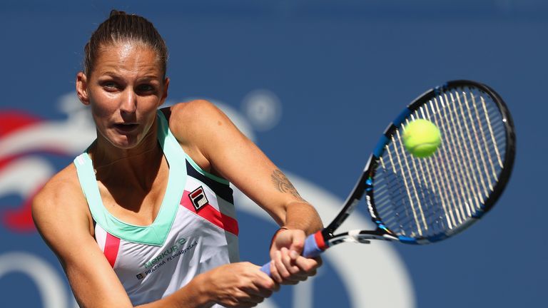 NEW YORK, NY - SEPTEMBER 04:  Karolina Pliskova of Czech Republic returns a shot against Jennifer Brady of the United States during their Women's Singles f