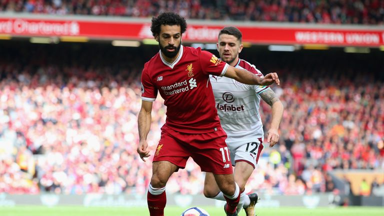 Mohamed Salah is put under pressure from Robbie Brady