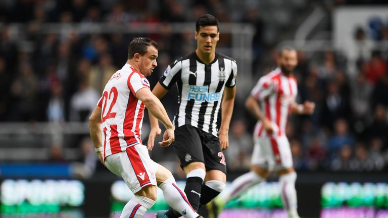 Xherdan Shaqiri of Stoke City in action during the Premier League match against Newcastle United