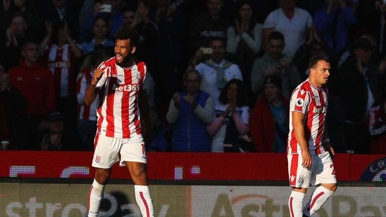 Maxim Choupo-Moting celebrates after scoring the first goal of the game