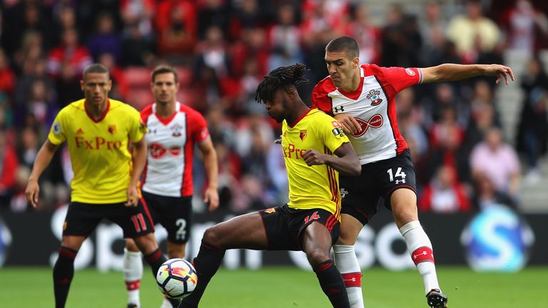 Nathaniel Chalobah and Oriol Romeu in action during the Premier League match at St Mary's