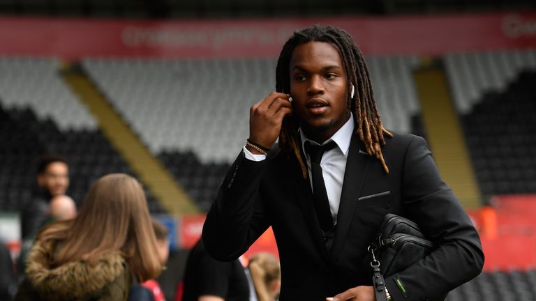 SWANSEA, WALES - SEPTEMBER 10:  Renato Sanches of Swansea City arrives prior to  the Premier League match between Swansea City and Newcastle United at Libe
