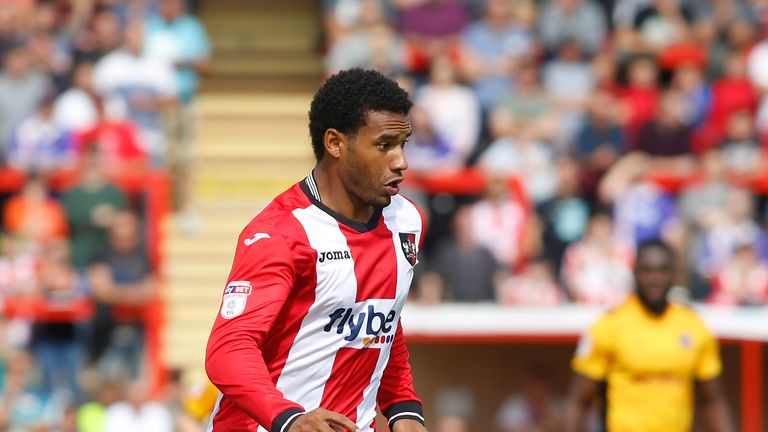 Exeter City’s Reuben Reid in action during the Sky Bet League Two match at St James Park, Exeter
