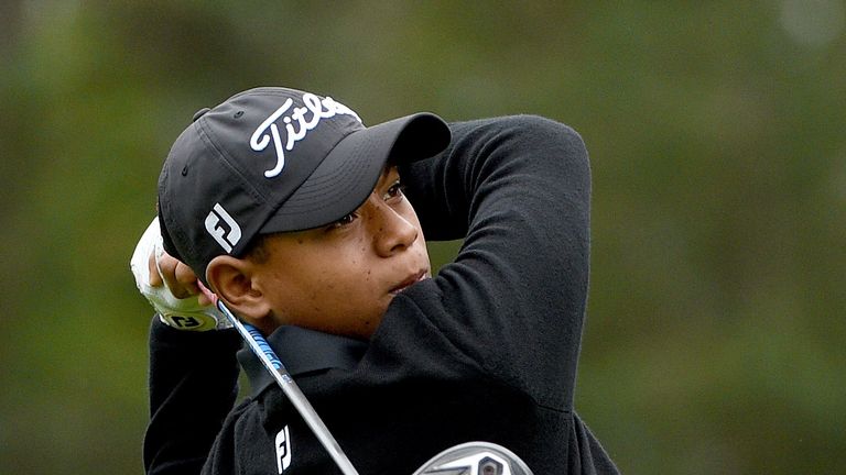 WOBURN, ENGLAND - OCTOBER 07:  Junior golfer Robin Tiger Williams in action during the pro-am event prior to the British Masters at Woburn Golf Club on Oct