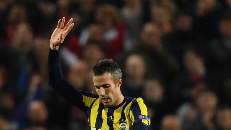 MANCHESTER, ENGLAND - OCTOBER 20:  Robin van Persie of Fenerbahce acknowledges the crowd after scoring a goal during the UEFA Europa League Group A match b