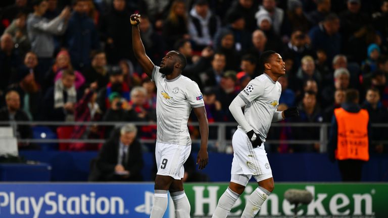 MOSCOW, RUSSIA - SEPTEMBER 27:  Romelu Lukaku of Manchester United celebrates after scoring his sides first goal during the UEFA Champions League group A m