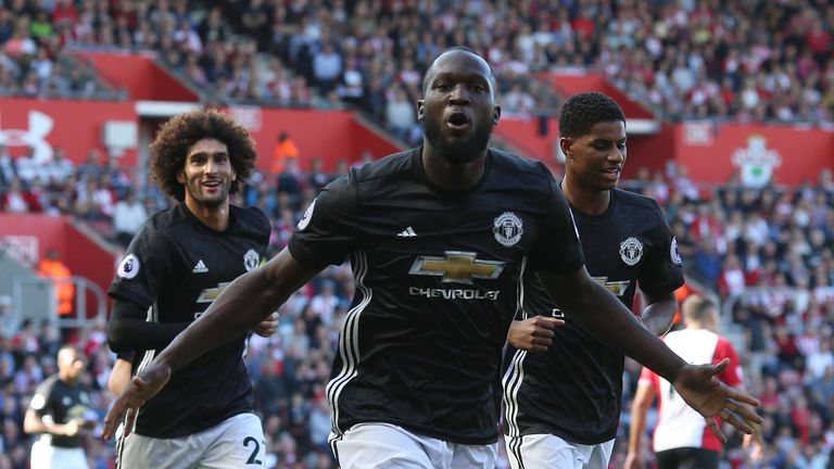 Romelu Lukaku celebrates after opening the scoring at St Mary's