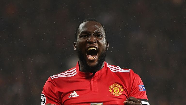 MANCHESTER, ENGLAND - SEPTEMBER 12:  Romelu Lukaku of Manchester United celebrates scoring his sides second goal during the UEFA Champions League Group A m