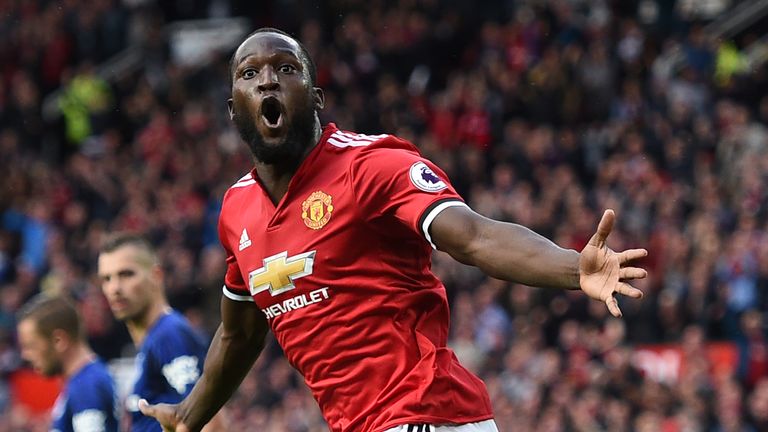 Romelu Lukaku goal celeb, third goal, Manchester United v Everton, Premier League