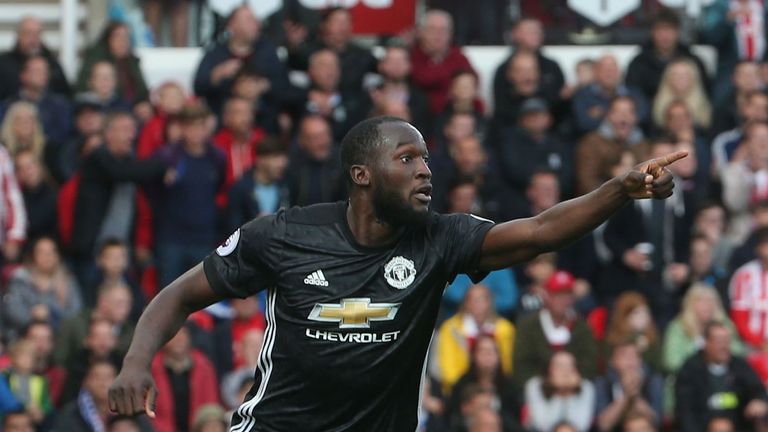 Romelu Lukaku celebrates scoring against Stoke