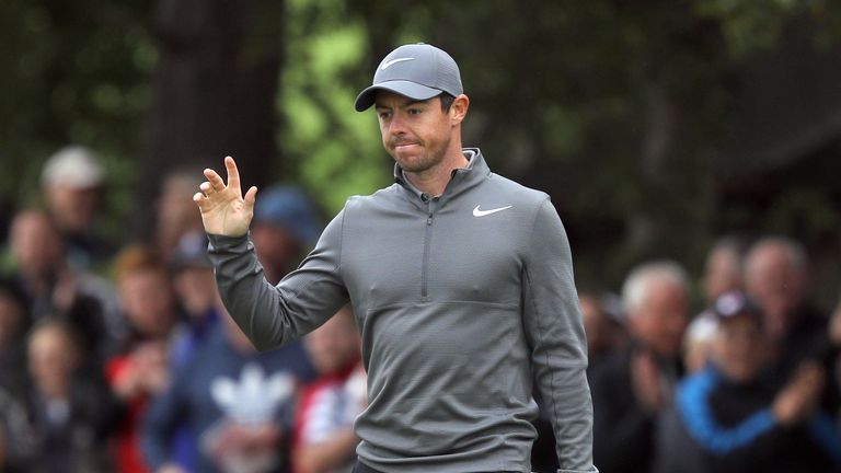 Northern Ireland's Rory McIlroy reacts after a birdie on the 5th during day three of the British Masters at Close House Golf Club, Newcastle.