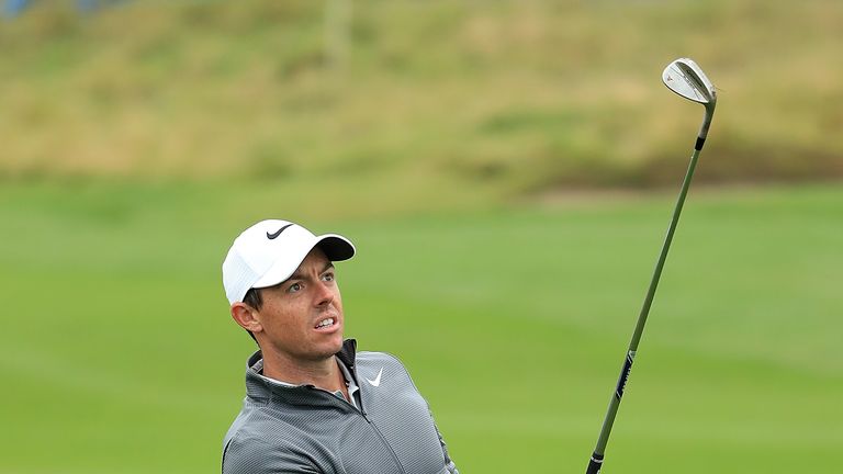 NEWCASTLE UPON TYNE, ENGLAND - SEPTEMBER 27:  Rory McIlroy of Ireland hits his second shot on the 1st hole during the pro am ahead of the British Masters a