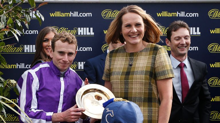 DONCASTER, ENGLAND - SEPTEMBER 16:  Ryan Moore after riding Capri to win The William Hill St Leger Stakes at Doncaster racecourse on September 16, 2017 in 