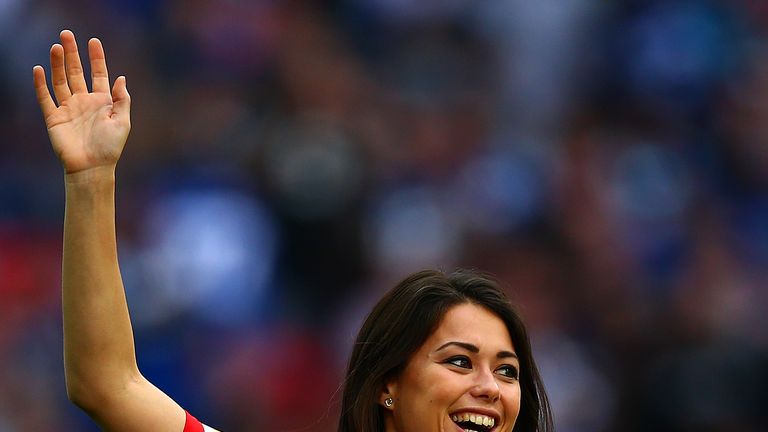 LONDON, ENGLAND - OCTOBER 02:  Olympic gold medalist Sam Quek of Great Britain poses with her medal during the NFL game between Indianapolis Colts and Jack
